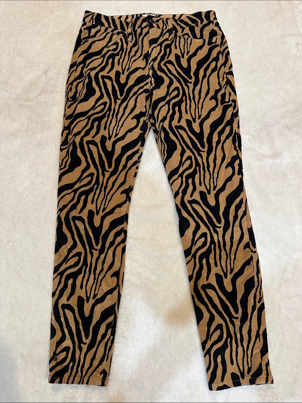 J Crew 9' High Rise Toothpick Slim Tiger Animal Print Corduroy Pants Jeans 29